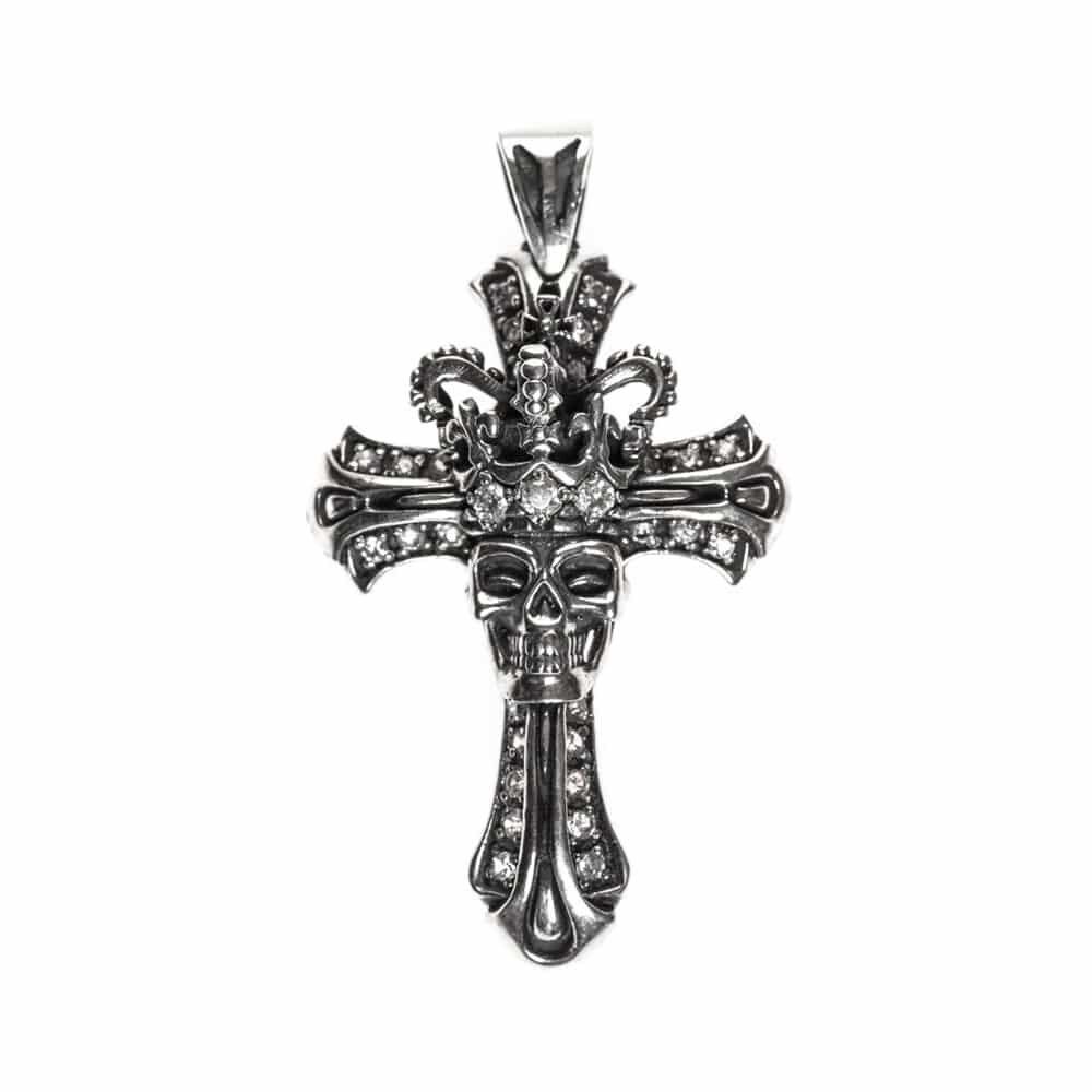 Ciondolo in pietra bianca con teschio a croce reale