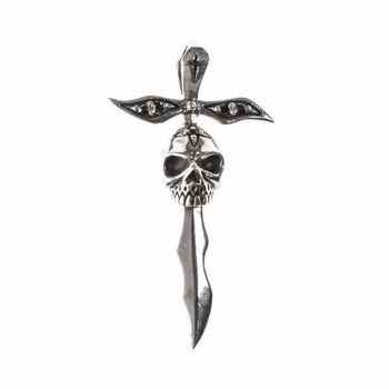 Pendentif argent dague tête de mort 1