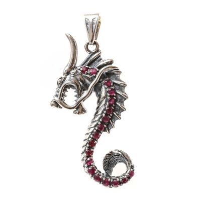 Red stone dragon silver pendant