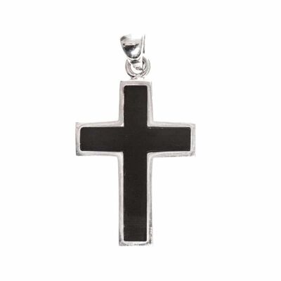 Pendentif croix pierre onyx noire argent