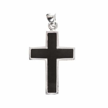 Pendentif croix pierre onyx noire argent 1