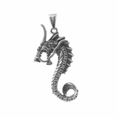 White stone silver dragon pendant