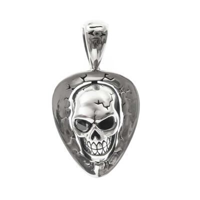 Skull and plectrum silver black stone pendant
