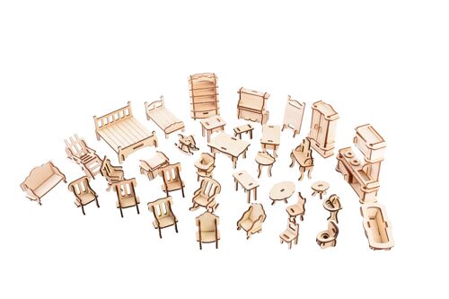 Wooden building kit Dollhouse furniture complete set