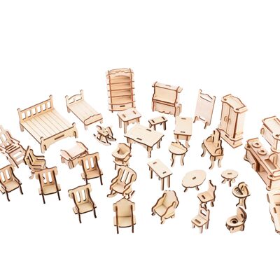 Wooden building kit Dollhouse furniture complete set