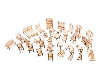 Kit de construction en bois Ensemble complet de meubles de maison de poupée 1