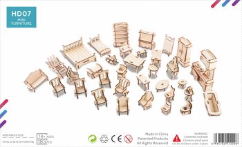 Kit de construction en bois Ensemble complet de meubles de maison de poupée 2