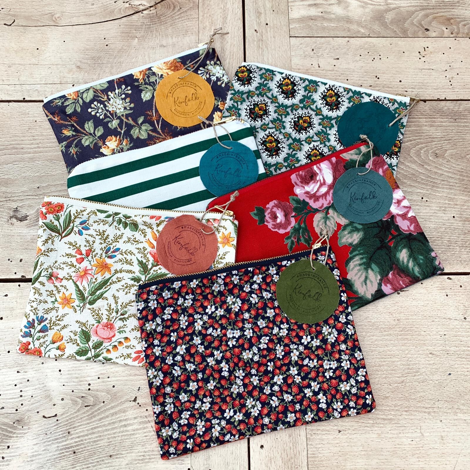 Set di 6 pochette in tessuto vintage