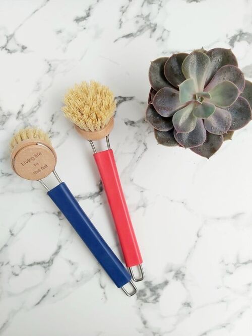 Dish Washing Wooden Brush -  Silicone Handle - Blue