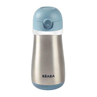 BEABA, bottiglia in acciaio inox da 350 ml + manico - blu vento