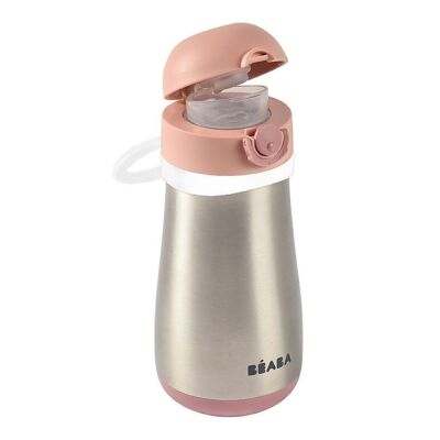 BEABA, 350 ml stainless steel water bottle + handle - old pink