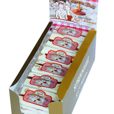 Caja expositora de 48 barritas de 35g de turrón tierno con caramelo de mantequilla salada
