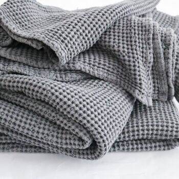 PLAID DE LIT COTON WAFFLE PIQUÉ - ANTHRACITE - Jeté de lit 180 x 250 cm 3