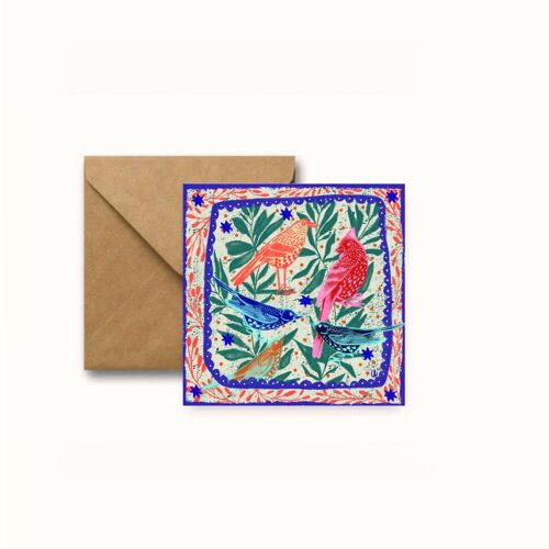 Five birds square greeting card