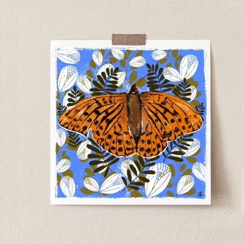 Butterfly bright blue sky square art print