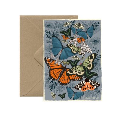 Schmetterlinge und Blätter A6-Grußkarte