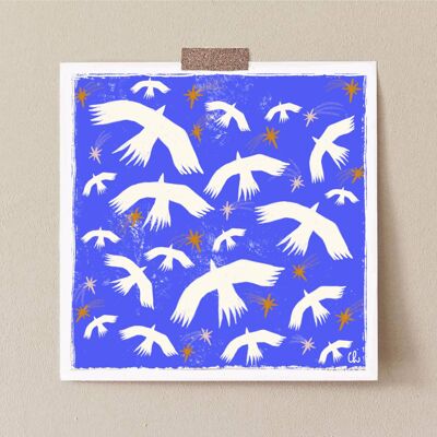 White Birds and blue sky square print