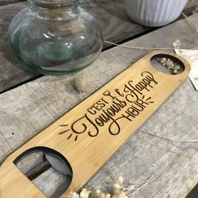 Happy Hour Engraved Bamboo Bottle Opener