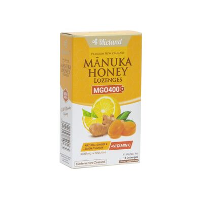 Mieland Manuka Honey Lozenges with spicy ginger, lemon and vitamin C.
