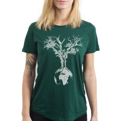 Fairwear Ecovero Camisa Mujer, Bottle Green World Tree