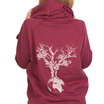 Fairwear Sweat à Capuche Bio Unisexe Bordeaux Arbre du Monde