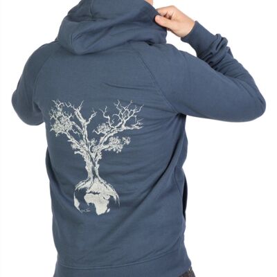 Fairwear Sudadera con capucha orgánica unisex azul oscuro World Tree