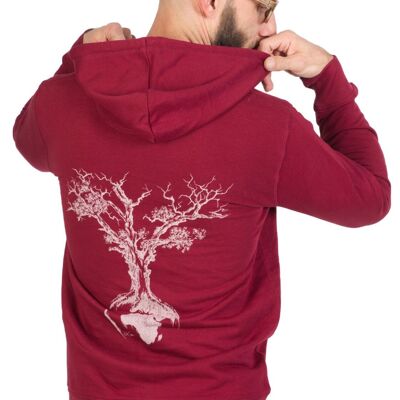 Fairwear Sweat à Capuche Bio Fermeture Éclair Unisexe Arbre du Monde Bordeaux