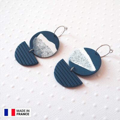 HÂPY - Long dangling summer earrings | Mountain Wave Pattern | Gray blue color | Original minimalist earrings | Helka