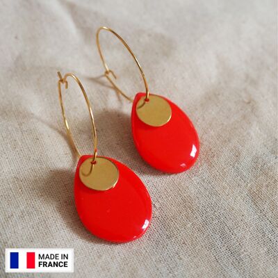 GEB - Bright red and gold summer earrings | Dangling hoops | Original and minimalist colored earrings, ultra light | Helka