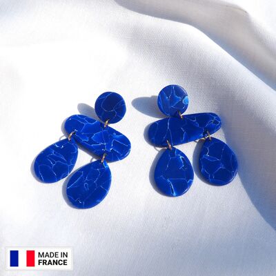 SIA - Long blue dangling summer earrings | Blue and white marbled effect | Original and minimalist earrings, ultra light | Helka