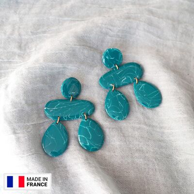 SIA - Boucles d'oreilles longues pendantes vert | Effet marbré vert et blanc | Boucles d'oreilles originales et minimalistes, ultra légères | Helka