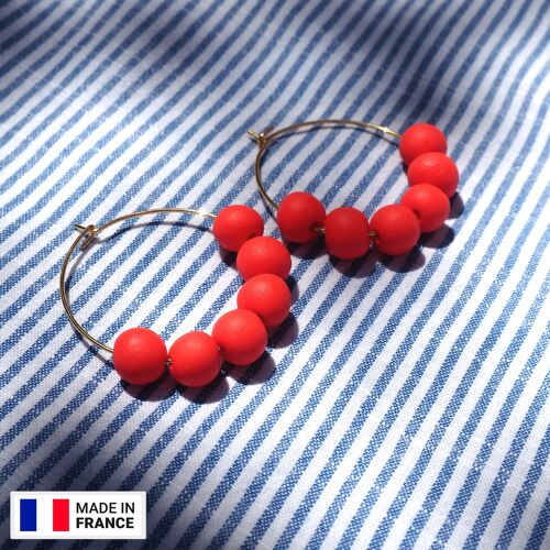 BENBEN- Boucles d'oreilles été créoles perles rouges vif | Style minimaliste géométrique | Boucles d'oreilles colorées originales ultra légères | Helka