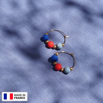 BENBEN MINI - Tricolor hoop earrings | Golden red blue color | Original and colorful hoop earrings, ultra light | Helka