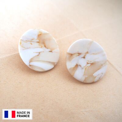 KHEPRI - White ecru marble effect earrings | Original and colorful summer earrings, ultra light | Geometric Minimalist Circle Stud Earrings | Helka