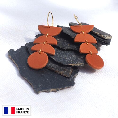 IRTA - Boucles d'oreilles longues pendantes | Couleur terracotta terre cuite | Style géométrique minimaliste | Boucles d'oreilles originales | Helka