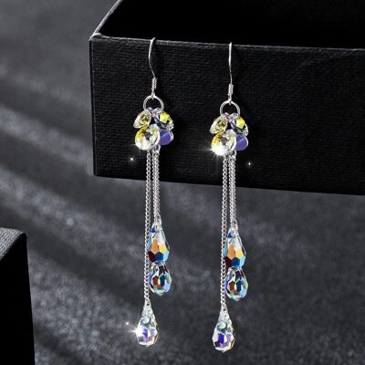 Multi-Crystal with Tassel Long Earrings