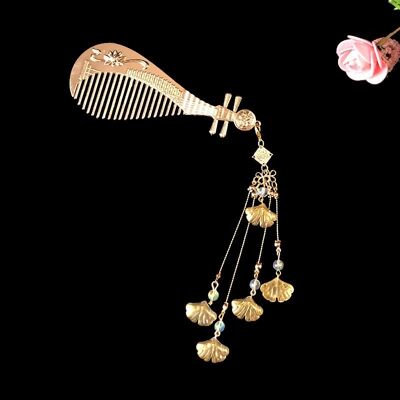 Oriental Pipa Comb with Golden Shell Tassels