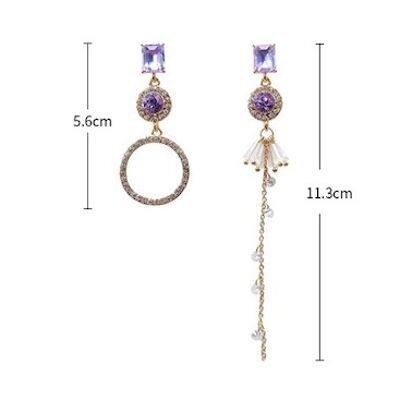 Boucles d'Oreilles Asymétriques Longues Scintillantes Soleil et Lune