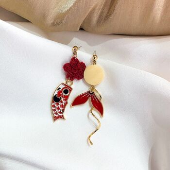 Boucles D'oreilles Asymétriques Koi Rouge 5