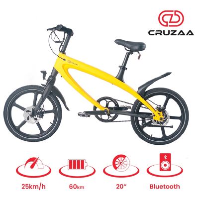 E Bike Cruzaa Vélo électrique Bluetooth à assistance par pédale SolarBeam Jaune - Jusqu'à 60 km d'autonomie