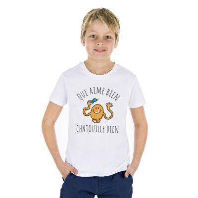 CAMISETA BLANCA A quién le gusta hacer cosquillas bien - Kid Boy