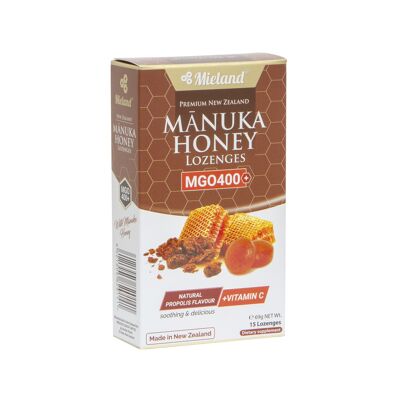 Mieland Manuka Honey MGO 400+ lozenges with propolis and vitamin C.