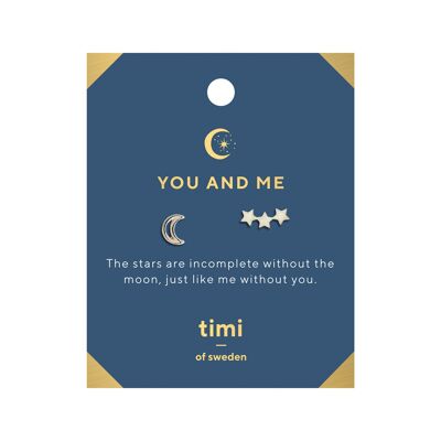 Timi di Svezia | You and Me Orecchini Luna e 3 Stelle | Esclusivo design scandinavo che è il regalo perfetto per ogni donna