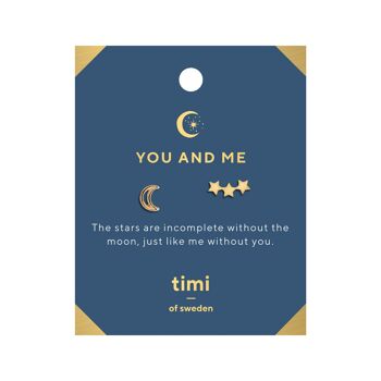 Timi de Suède | Boucles d'oreilles toi et moi lune et 3 étoiles | Design scandinave exclusif qui est le cadeau parfait pour toutes les femmes 2