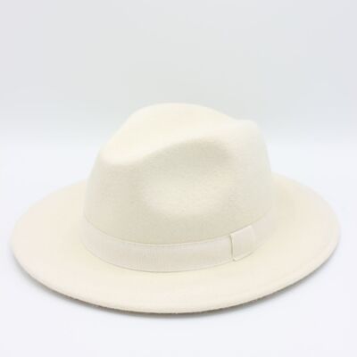 Classic Wool Fedora Hat with Ribbon - White