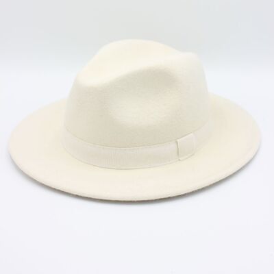 Sombrero Fedora Clásico de Lana con Cinta - Blanco