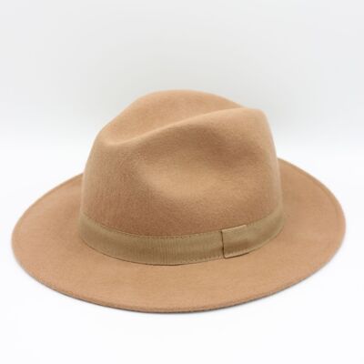 Cappello Fedora classico in lana con nastro color cammello Came