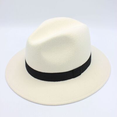 Classic Wool Fedora Hat With Ribbon - White -
