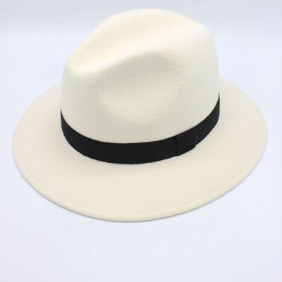 Classic Wool Fedora Hat With Ribbon - White -