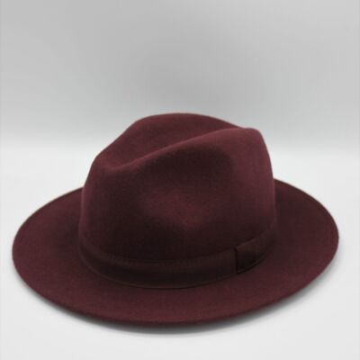Classic Wool Fedora Hat with Burgundy Ribbon